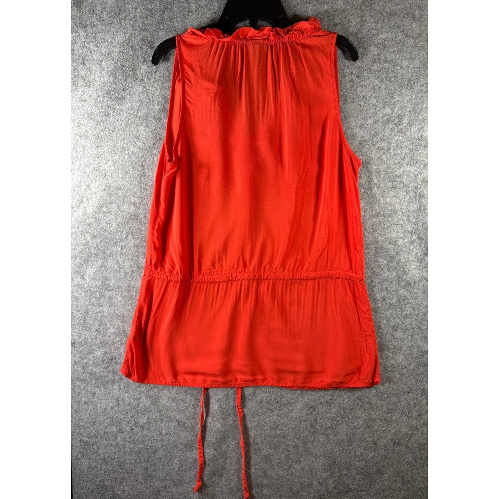 Mossimo Womens Sleeveless Ruffle Neck Drawstring Waist Blouse Orange Red Size S